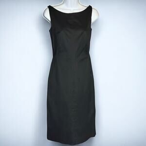 Cyrillus Black Sleeveless Sheath Dress Size 8 Boat Neck V Back Minimalist Chic